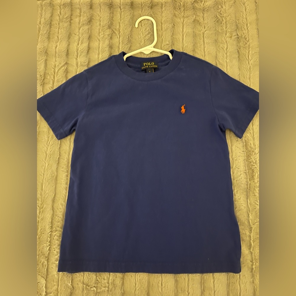 Boys’ Ralph Lauren Polo Cotton Jersey Crewneck T-Shirt | Size: 5 | Blue/ Orange